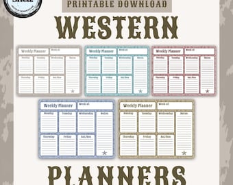 Western Weekly Planner zum Ausdrucken, 5 Farbvarianten (Sofort-Download)