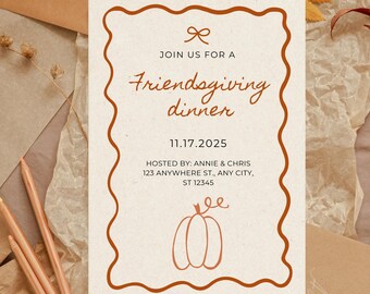 Friendsgiving Fall themed Dinner Party Invitation: Digital or Print