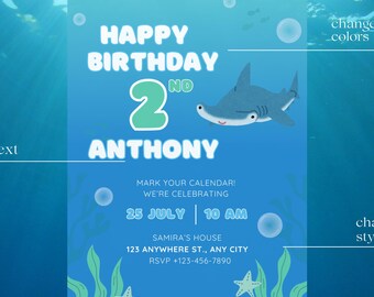 Hammerhead Shark Birthday Party Invitation: Digital & Printing