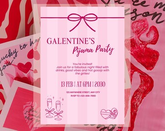 Galentine's Pajama Party - Hot and light Pink Girls Night Invitation: Digital or Print
