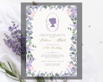 Floral/ Tea Party Bridgerton Birthday Invitation, Purple Lavender Floral, Editable Template (Instant Download)