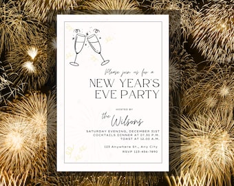 Champagne Glass Cream & Gold New Year's Eve Invitation: Digital Or Print