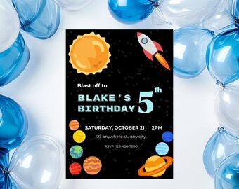 Space "Blast Off" Children's Birthday Party Invitation: Printing & Digital
