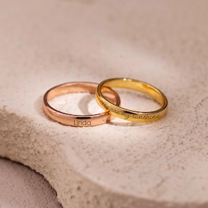 Engraved Name Ring,Initial Band Ring,Date Ring,Stacking Band,Matching Rings for Couples,Engraved Jewelry,Love Gift,Gift for Him Her
