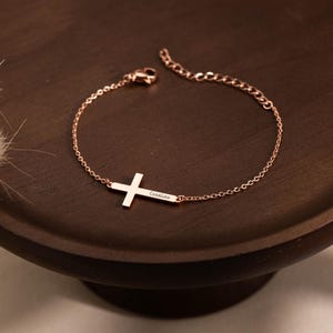 Engraved Cross Charm Bracelet,Tiny Cross Name Bracelet,Custom Christian Jewelry,Stackable Bracelet,Religion Bracelet,Gift for Him & Her