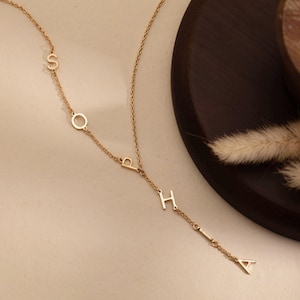 Custom Lariat Name Necklace, Personalized Y Design Pendant, Vertical Drop Letter Jewelry, Birthday Anniversary Gift for Her Daughter