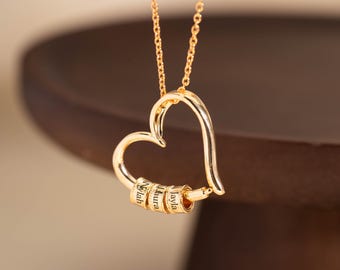 18K Gold Multiple Name Heart Necklace,Family Name Pendant Necklace,Heart Necklace with Kid Name,Mother's Day Gift,Birthday Gift,Gift for Her