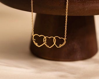 18K Gold Multiple Herz Name Halskette,Familie Name Halskette,Halskette mit Herz,Geburtstagsgeschenk,Jubiläumsgeschenk für Sie