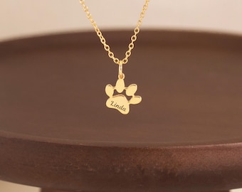 Aangepaste gegraveerde pootafdrukketting, huisdiernaamhanger, kat- en hondpootketting, huisdier herdenkingssieraden, cadeau dierenliefhebber, kerstcadeau voor haar