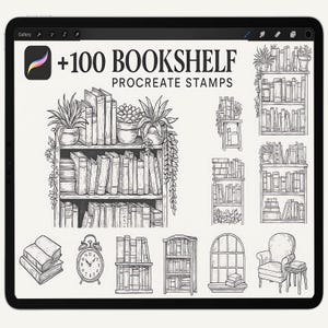 Más de 100 sellos para estanterías de Procreate, diseño de interiores, decoración de interiores de fantasía, descarga digital instantánea, material de arte digital, pincel para Procreate