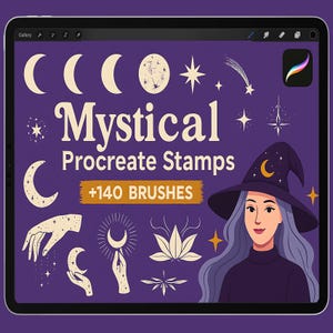 140+ Mystical Moon Procreate Stamps Brush, Night Sky Moonlight Texture Brushes, Crescent Moon, Procreate Universe Celestial Procreate Stamps