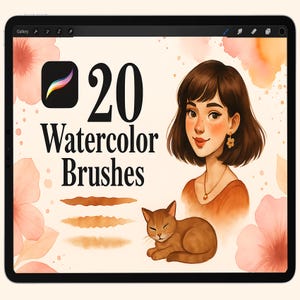 20 realistische aquarelpenselen voor Procreate, digitale realistische aquarelpenselen, natte aquareltextuurborstels voortplanten, iPad-penselen