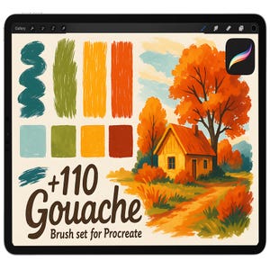 100+ Painterly Gouache Procreate Brushes, Wet Gouache Set, iPad brushes, Canvas Texture Painting, Nature Illustrations, Watercolor Brush