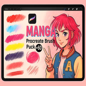 Más de 60 pinceles para Procreate, pinceles para anime, cómic y manga, texturas de cabello, pinceles suaves para dibujar personajes, pinceles marcadores, pinceles para entintar y pintar.