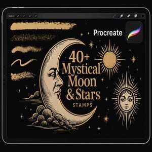 Mystical Moon and Stars Procreate Stamps, Procreate Universe, Celestial Procreate Stamps, Celestial Tattoo Brushes, Moon Witch Magic Brushes