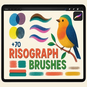 70+ Procreate Risograph Texture Brushes, Halftone Brushes, Illustration Brush Set, Retro Pattern, Vintage Riso Graphic, Abstract Procreate