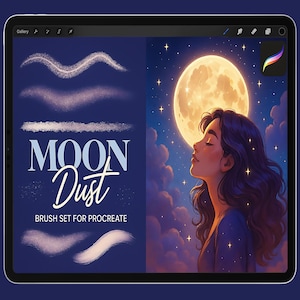 Moon Dust Brush Set for Procreate, Night Sky & Moonlight Texture Brushes, Realistic Glow Effects, Moon phases, Instant Digital Download