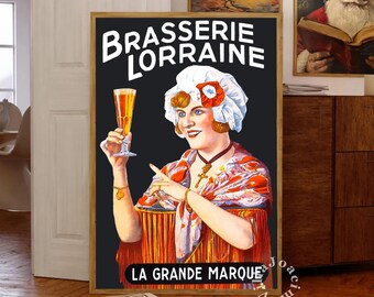 ヴィンテージのフランスビール広告アートプリント：ブラッスリーの壁