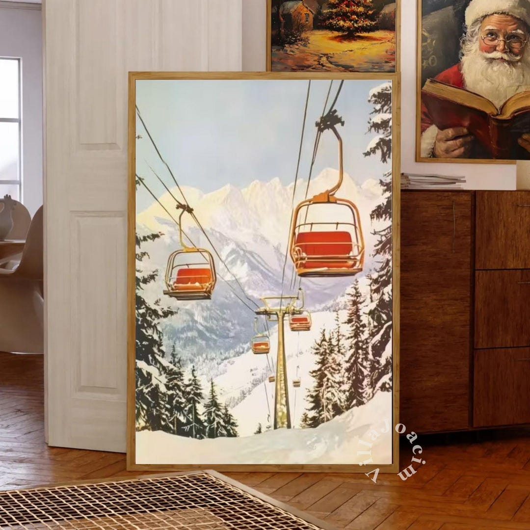 Vintage Ski Resort Wall Art, Mountain Chairlift Poster, Winter ...