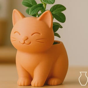 Happy Cat Planter, 3D Printed Cat Plant Pot, Cute Smiling Kitten Succulent Flowerpot, Cottagecore Desk Decor