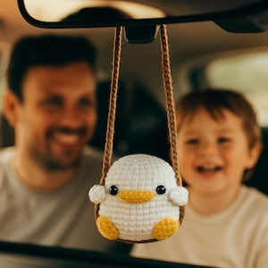 Cute Swing chicken duck dinosaur Crochet Car Mirror Hanging Accessories for Women Teens Interior Rear View Mirror animal Charm Decor