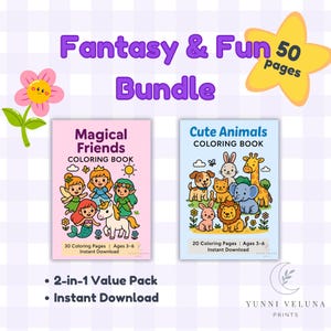 Kids Coloring Pages Bundle | Magical Friends & Cute Animals | PDF Download | Ages 3-6