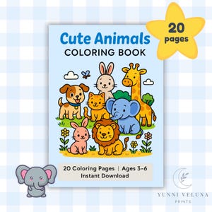 Cute Animals Coloring Book | 20 Printable Pages for Kids | PDF Instant Download