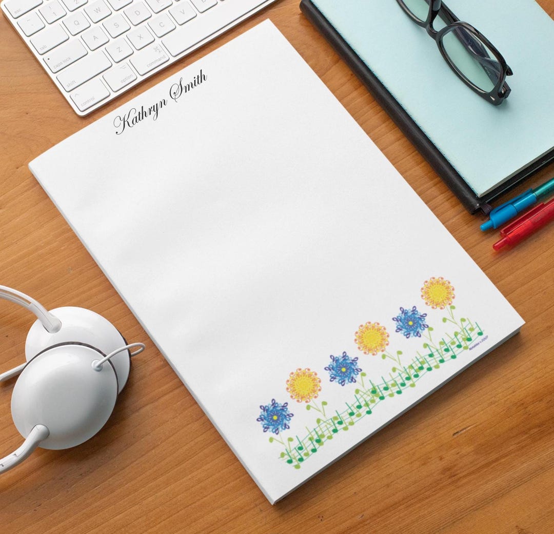 Music Personalized Notepads, Notepad With Treble Clef Flowers - Etsy