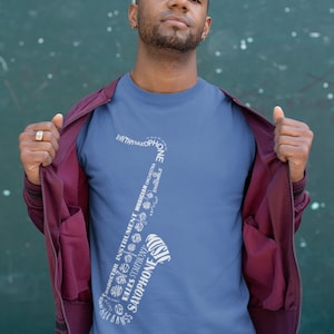 Saxophone T-shirt, Saxophone in Words, Music T-shirt, Saxophone, Music