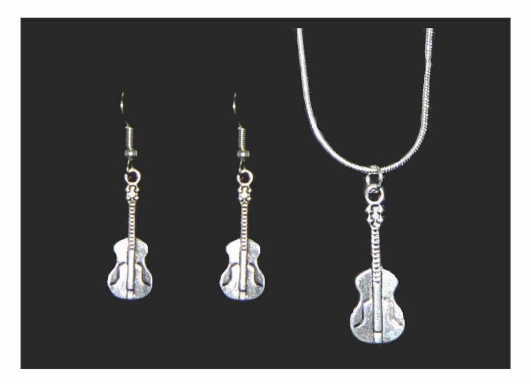 Guitar Jewelry Guitar Necklace and Earring Set Guitar Etsy