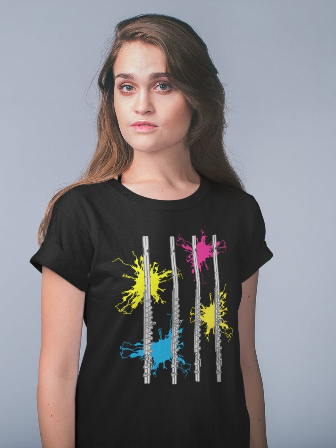 Flutes T-shirt: Ships Free, Neon Music Instrument Tee - Etsy