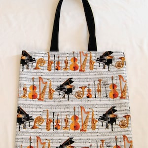 Orchestra and Music Print Tote Bag, Music Teacher Gift, Orchestra Leader Gift, Music Tote Bag, Music, Music Instruments