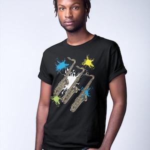 Saxophone T-shirt With a Splash of Neon Color, Music T-shirt, Instrument T-shirt, Music, Saxophone Shirt, Saxophone Gift