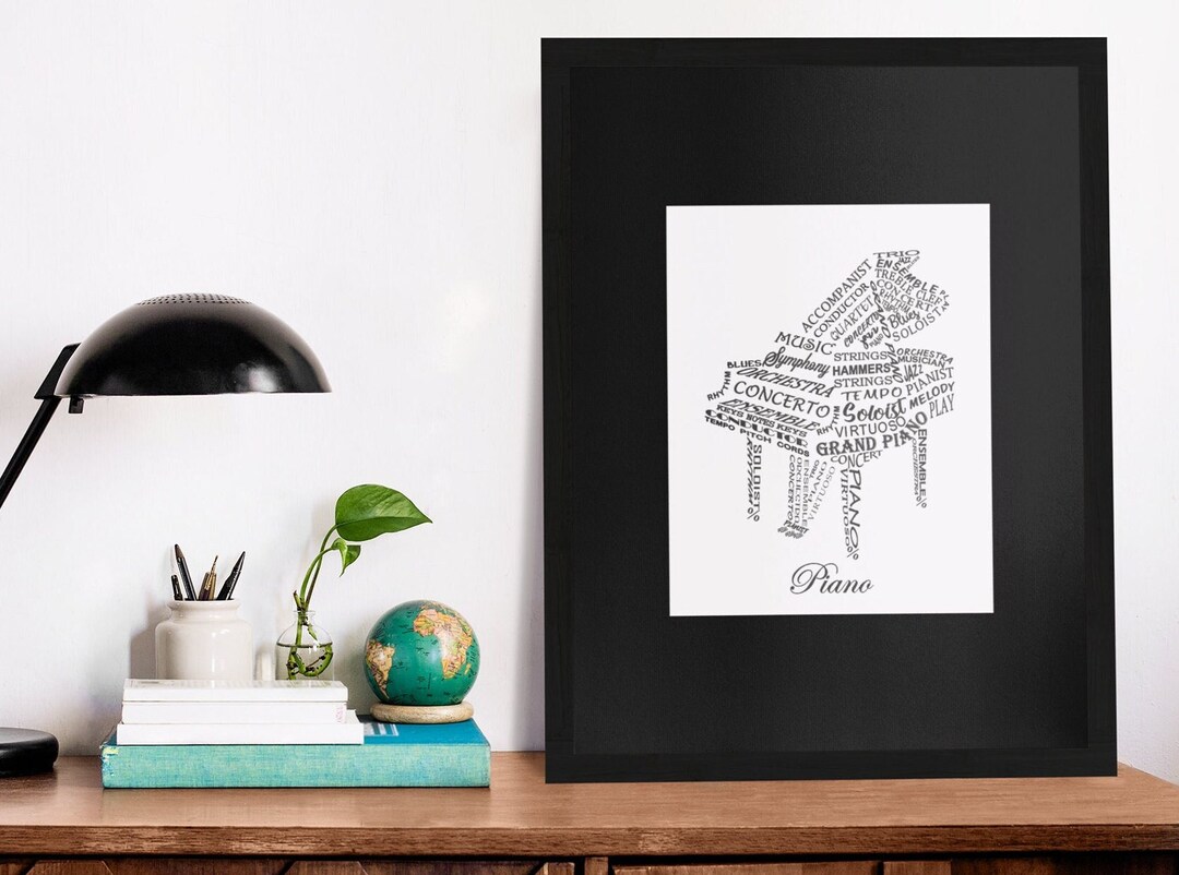 Grand Piano in Words Print, Matted Grand Piano Print, Piano Giclee ...