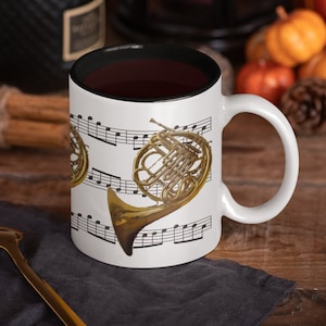 French Horn Mug, Ceramic French Horn Mug, Music Mug
