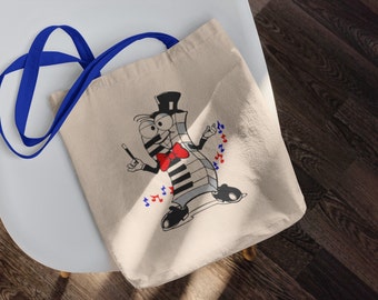 Natural Canvas Tote Bag with Piano Keys Character print, Tote Bag, Canvas Tote Bag, Music Teacher Gift, Music, Piano Keys