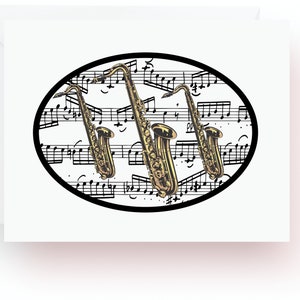 Set of 10 Saxophone Note Cards, Sax Player Gift, Stationery, Note Cards, Music Note Cards, Music Teacher Gift, Music