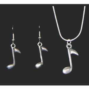 Silver Note Necklace and Earring Set, Music Note Jewelry, Music Jewelry, Music Necklace, Music Earrings, Music Gift, Note Necklace, Earrings