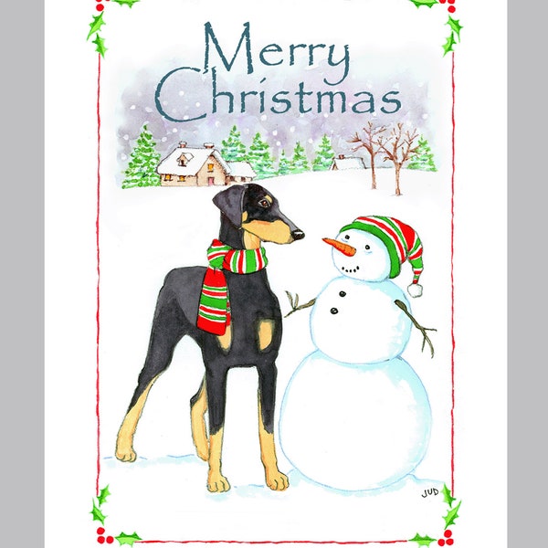 Doberman Pinscher with Natural Ears Christmas Cards Box of 16 Cards & Envelopes