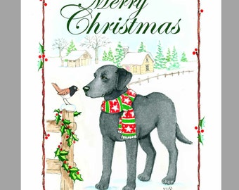 Labrador Retriever, Black, Christmas Cards,  Box of 16 Cards with 16 White Envelopes