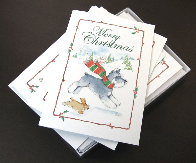 Schnauzer Christmas cards, Box of 16 Cards with 16 White Envelopes image 2