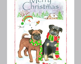 Two Brussels Griffons Christmas Card Box of 16 Cards & Envelopes