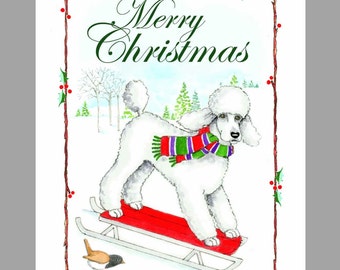 Poodle, White, Christmas Cards Box of 16 Cards and 16 Envelopes