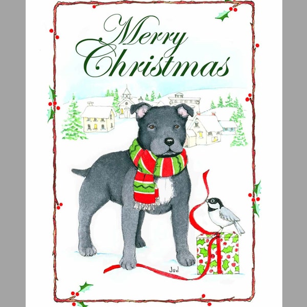 Staffordshire Bull Terrier Christmas Cards, Box of 16 Cards and 16 Envelopes