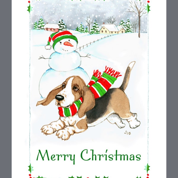 Basset Hound Dog Christmas Cards Box of 16 Cards & 16 Envelopes