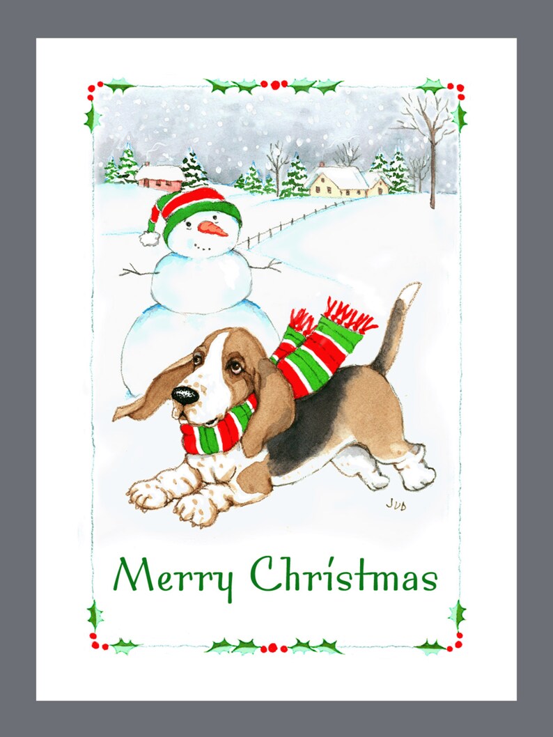 Basset Hound Dog Christmas Cards Box of 16 Cards & 16 image 0