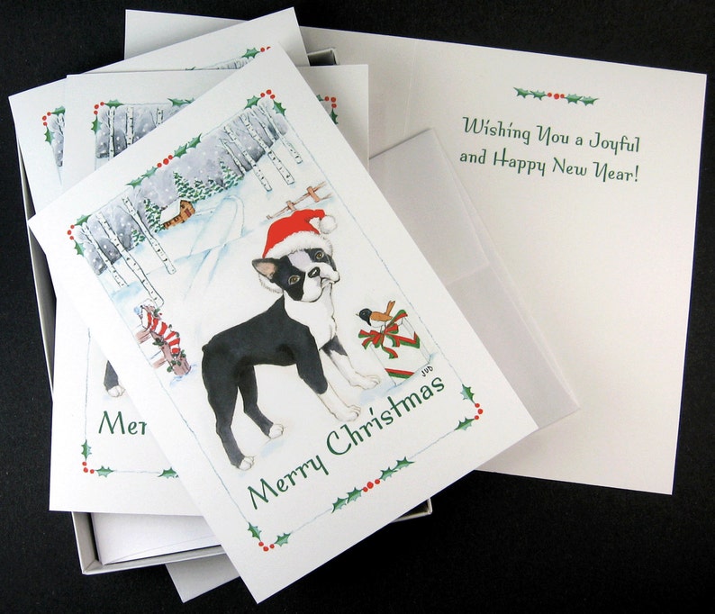 Boston Terrier Dog Christmas Cards Box Of 16 Cards And 16 Etsy