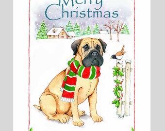 Bullmastiff  Christmas Cards,  Box of 16 Cards with 16 White Envelopes