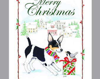 Rat Terrier, Black and White, Christmas Cards Boxed, 16 cards with 16 White Envelopes