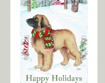 Leonberger Christmas Card, Box of 16 Cards & Envelopes